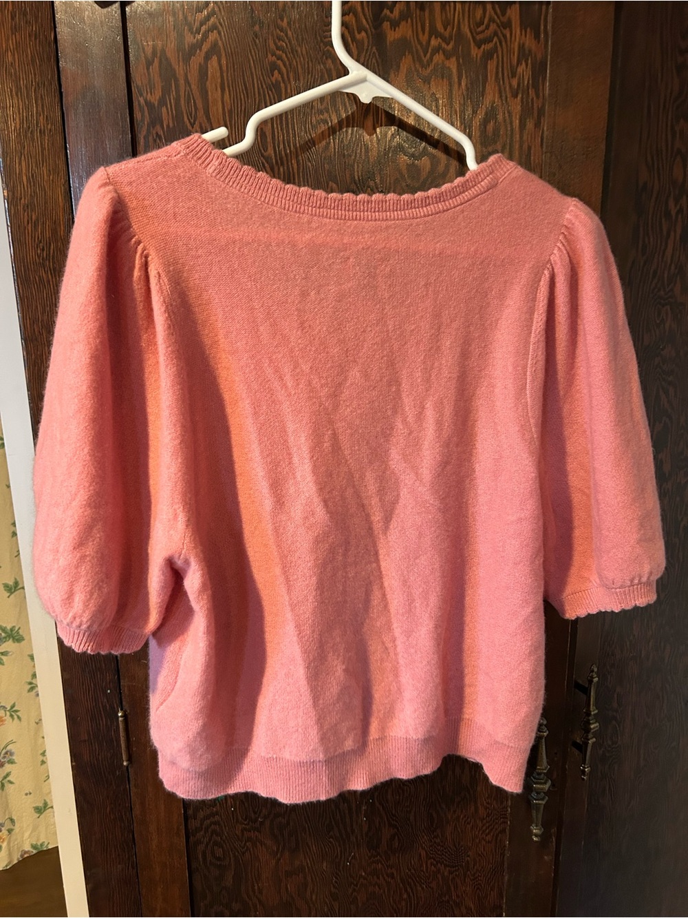 Maeve Pink Button-Front Puff Sleeve Cashmere Cardigan - Picture 2 of 6